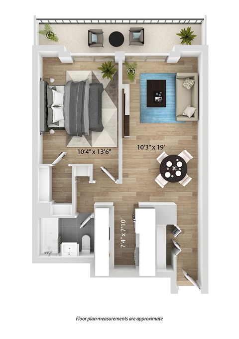 Floor plan for 1 bed, 1 bath, 548 sqft